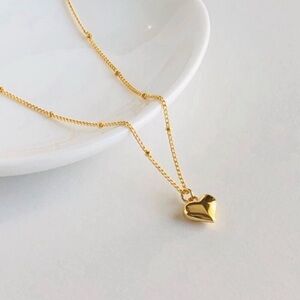 18K Gold Plated Small Puffy Heart Dainty Satellite Necklace